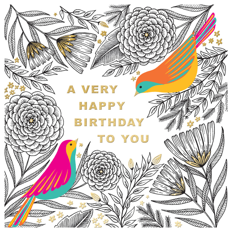Čestitka - Birthday Birds & Floral