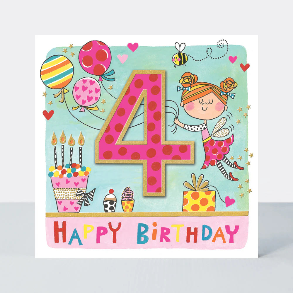 Čestitka - Age 4 Girl/Fairy birthday card