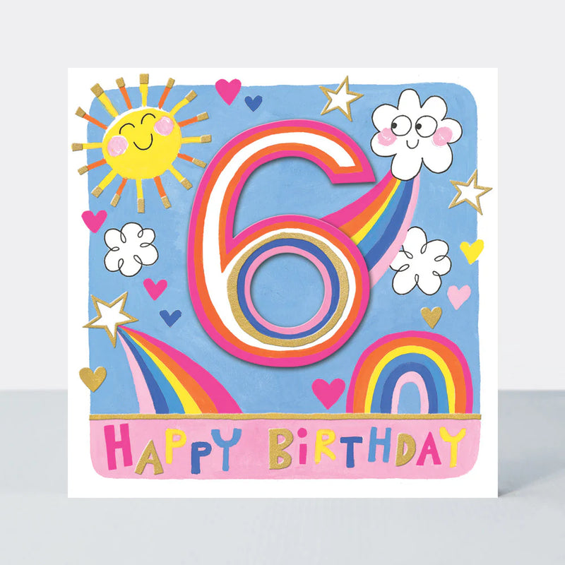 Čestitka - Age 6 Girl/Sunshine & Rainbows birthday card