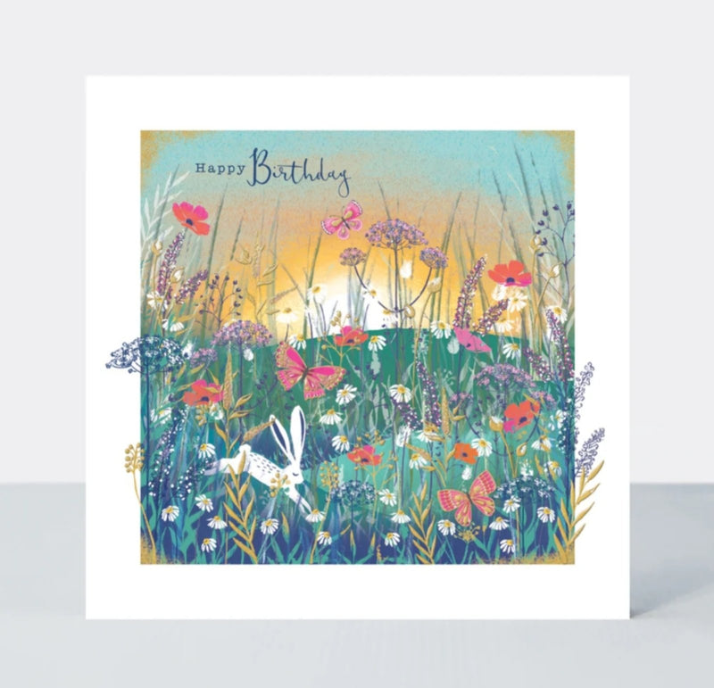 Čestitka - Happy B'day/Rabbit & Flowers