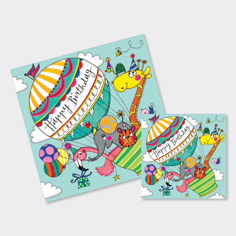Čestitka puzzla - Happy birthday animals in balloon